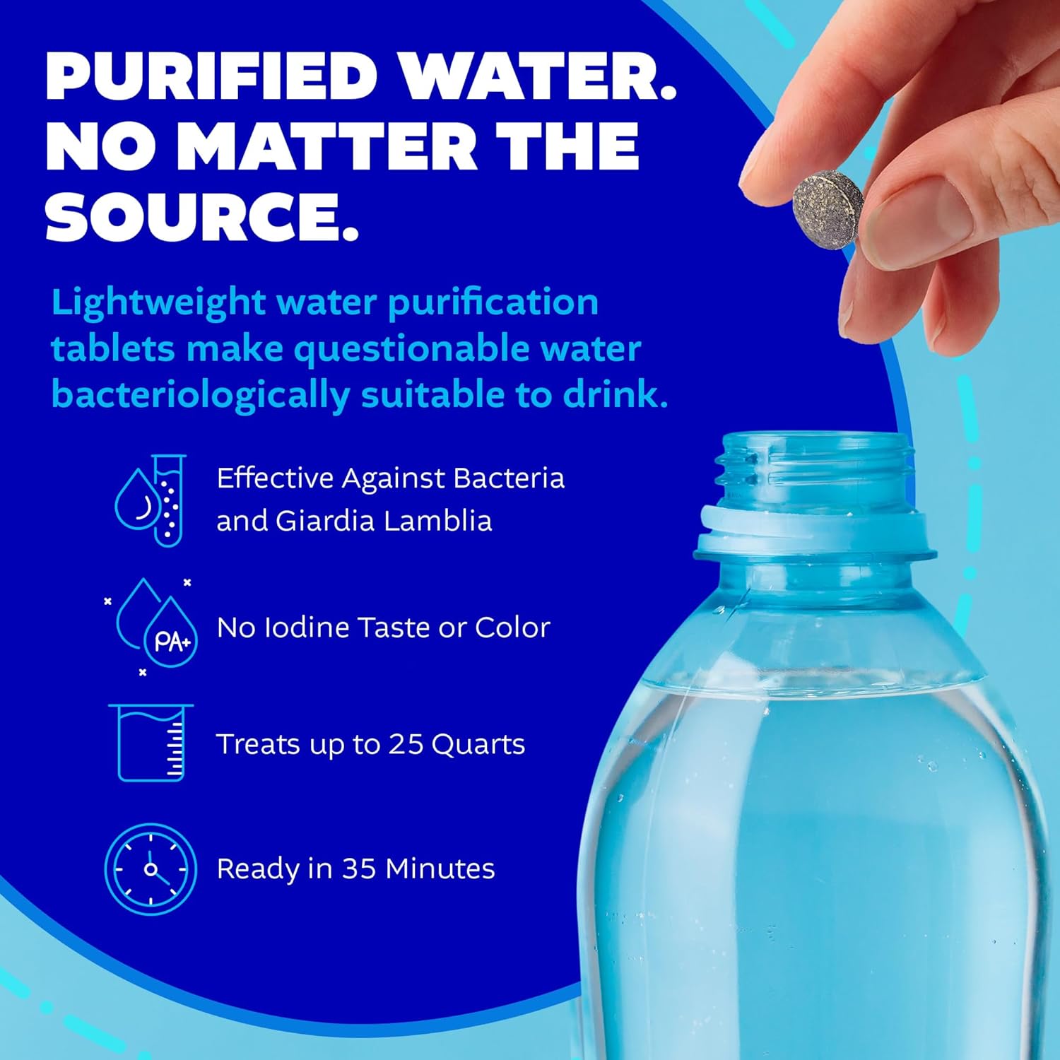 water filtration tablets used for safe drinking water outdoors