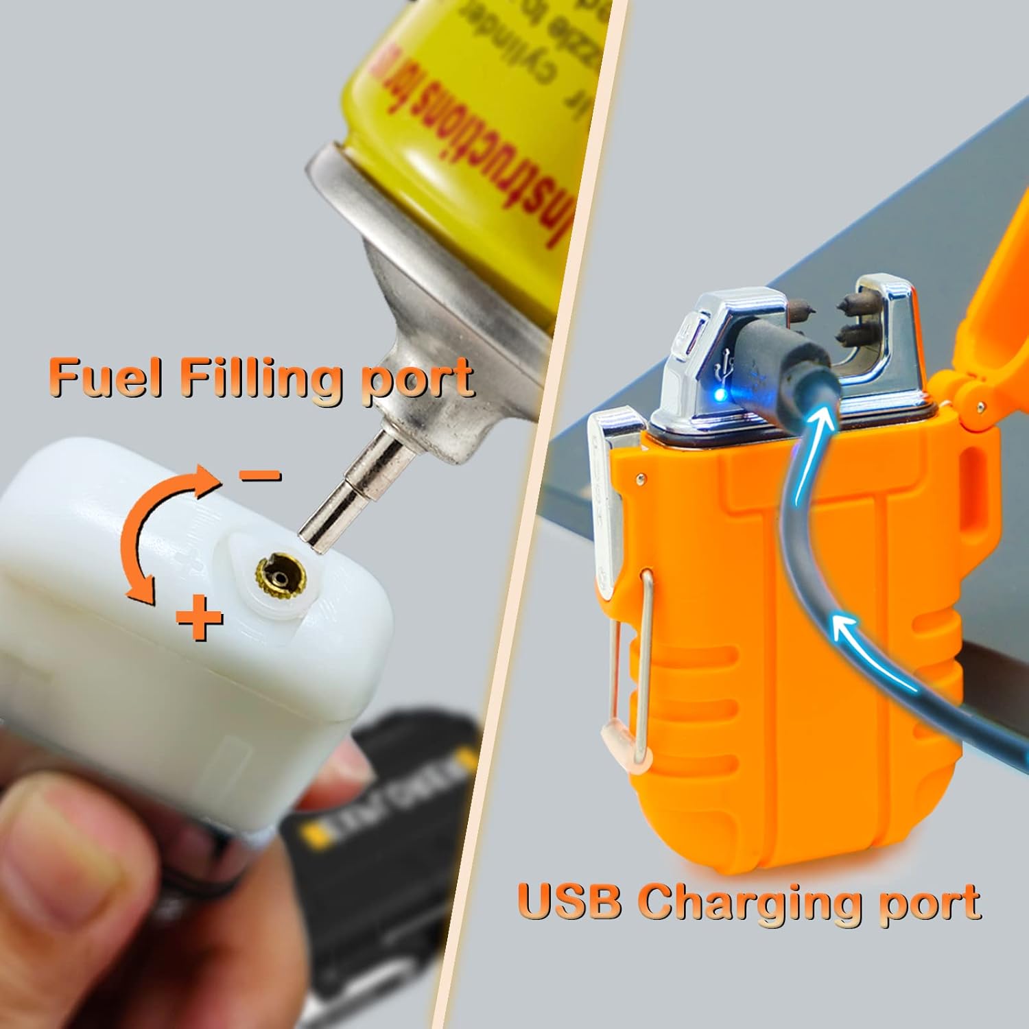 Butane torch lighter with adjustable jet flame for hiking and outdoor use