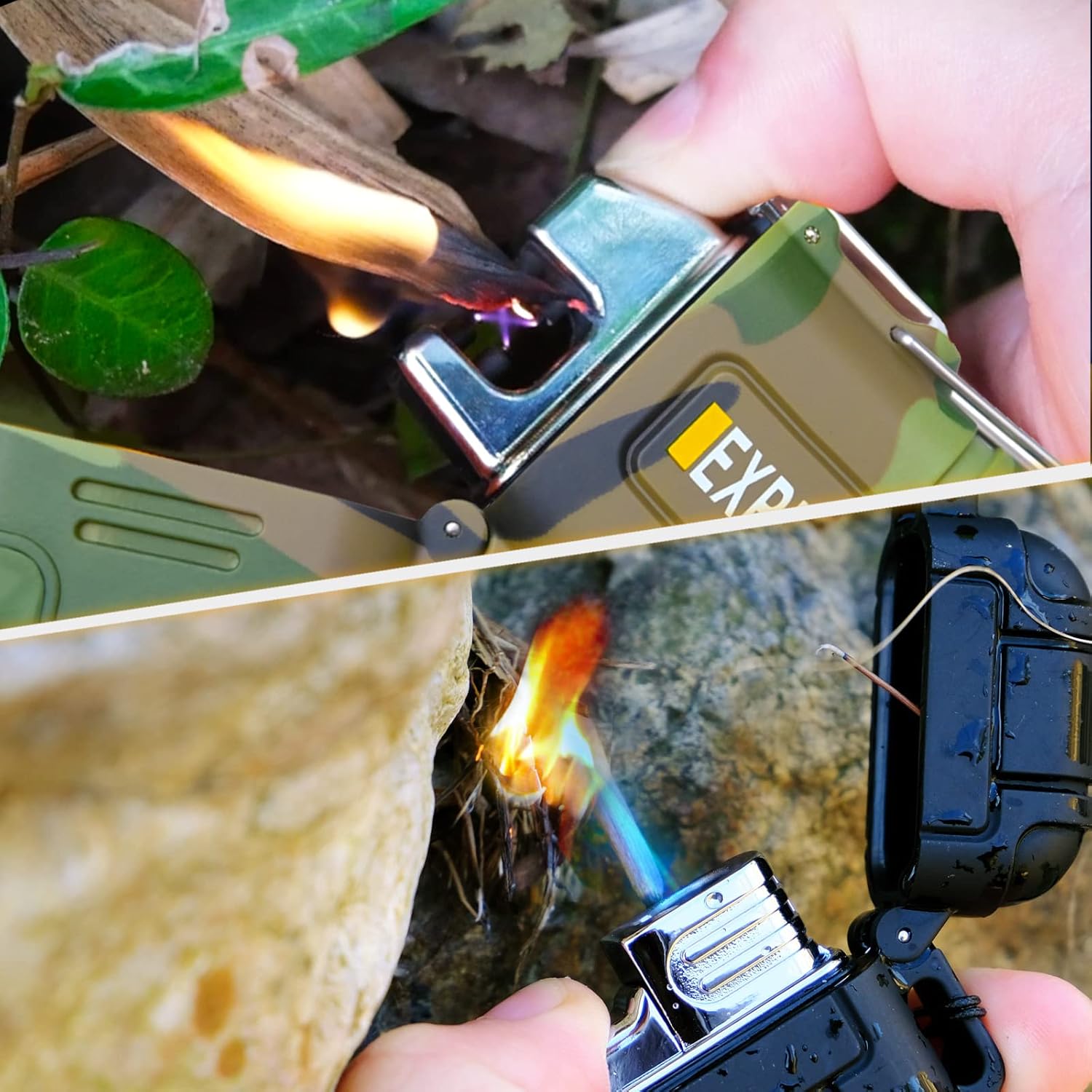 2 Pack Waterproof Lighter Outdoor Windproof Torch Lighters Dual Arc Butane Electric Lighters USB Rechargeable Lighters Flameless Plasma Lighter Camping Hiking Adventure Survival Tactical Gear - Image 3