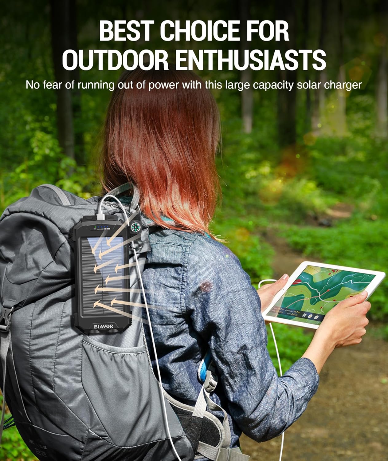 BLAVOR Solar Charger Power Bank – Outdoor-Friendly Design for Travel and Camping