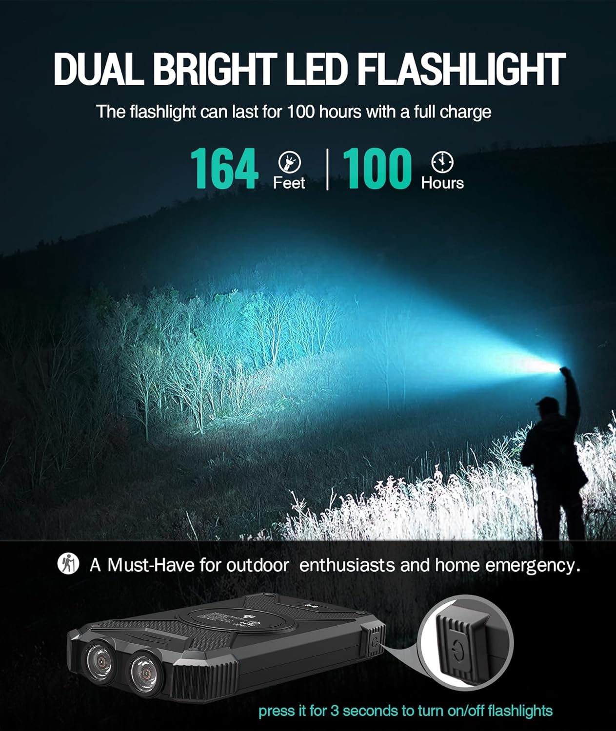 Solar Battery Charger for Phone with Dual Flashlight for Outdoor Adventures