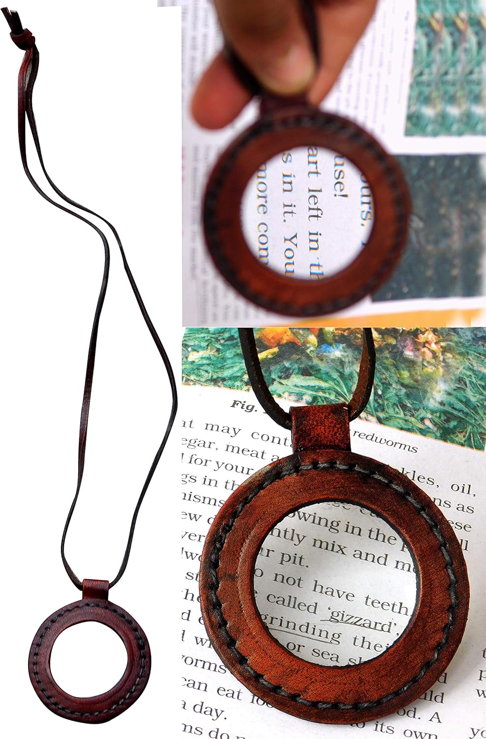 Nautical Vintage Leather Strap Necklace Magnifying Glass Magnifier Pendant - Image 6
