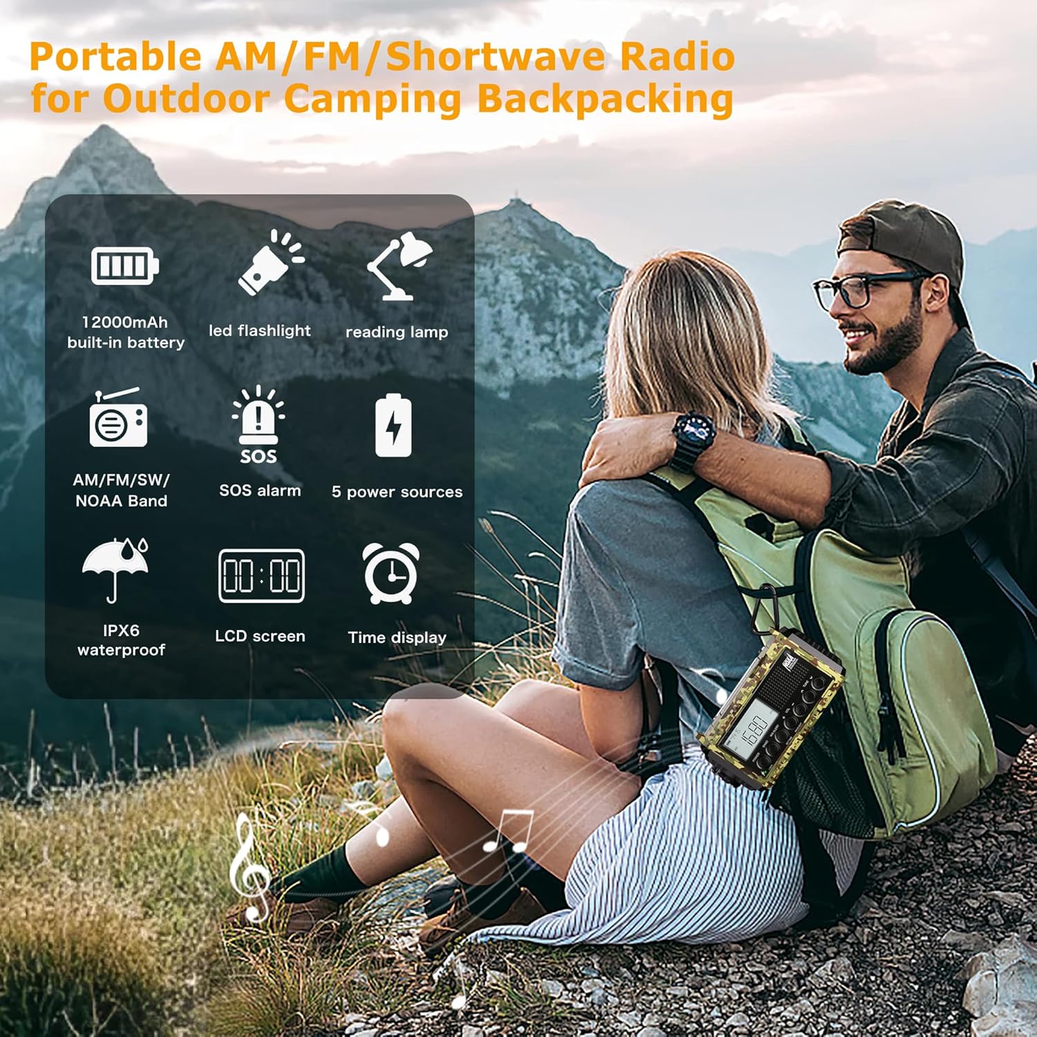 Emergency Radio with NOAA Weather Alert– 5000mAh Solar Hand Crank Portable AM/FM Shortwave Radio, Rechargeable Battery, USB Charger, Flashlight, SOS Alarm for Home Outdoor Hurricane Survival - Image 3