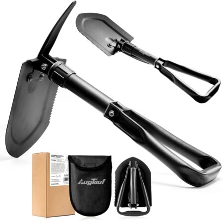 Compact camping shovel with folding design, perfect for backpacking first aid kit, hiking medical kit, and hiking emergency kit use