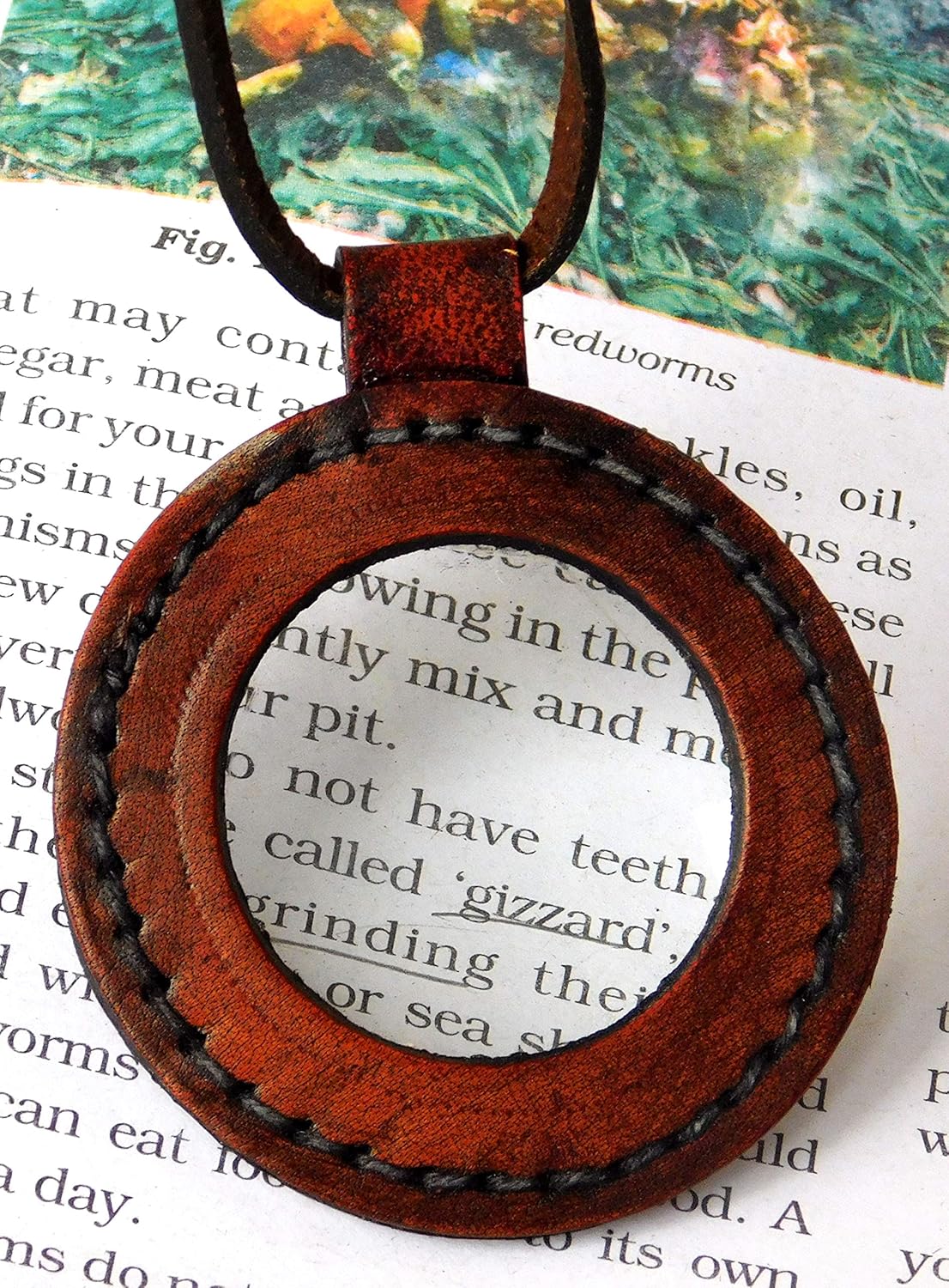 Nautical Vintage Leather Strap Necklace Magnifying Glass Magnifier Pendant - Image 5