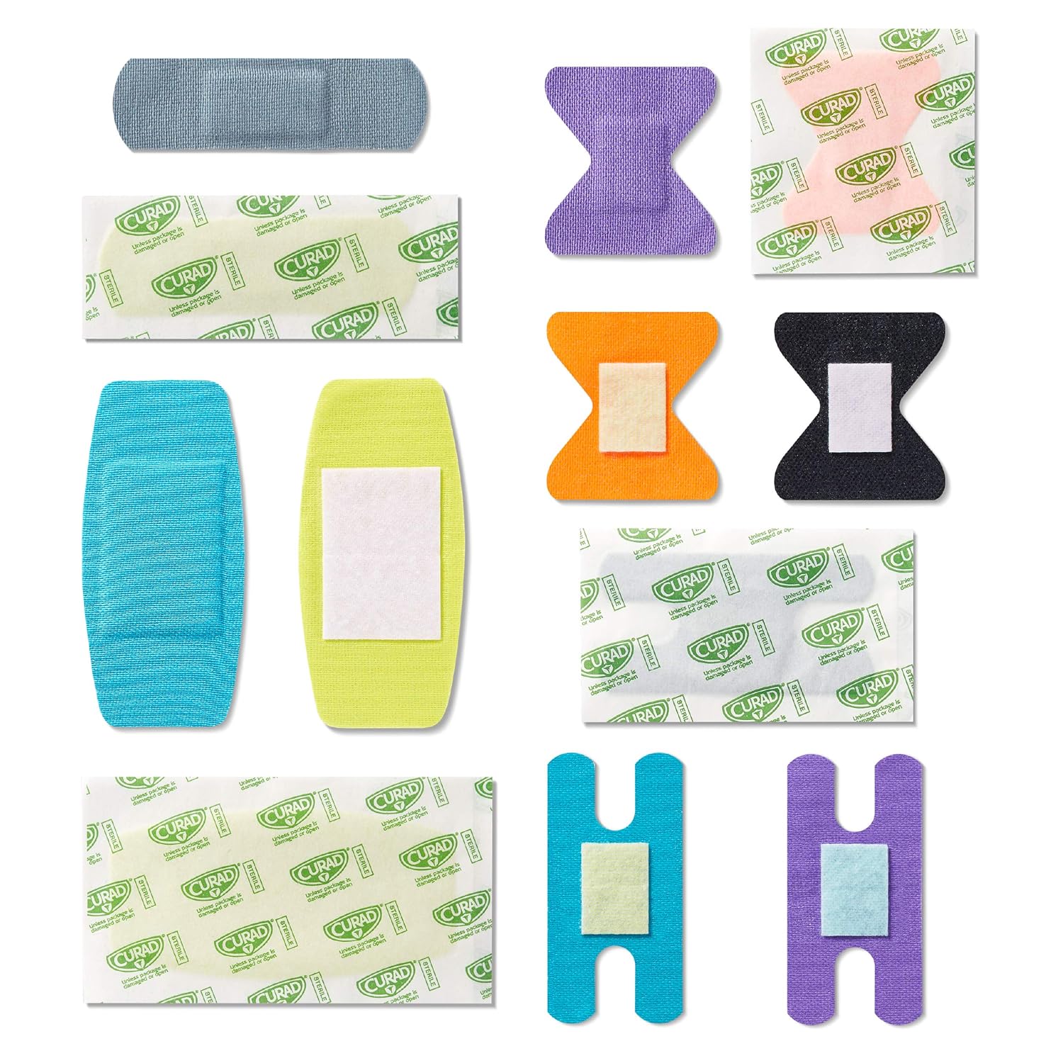 CURAD IRONMAN antibacterial bandages variety pack with assorted sizes and colors for fingers, knuckles, and small cuts