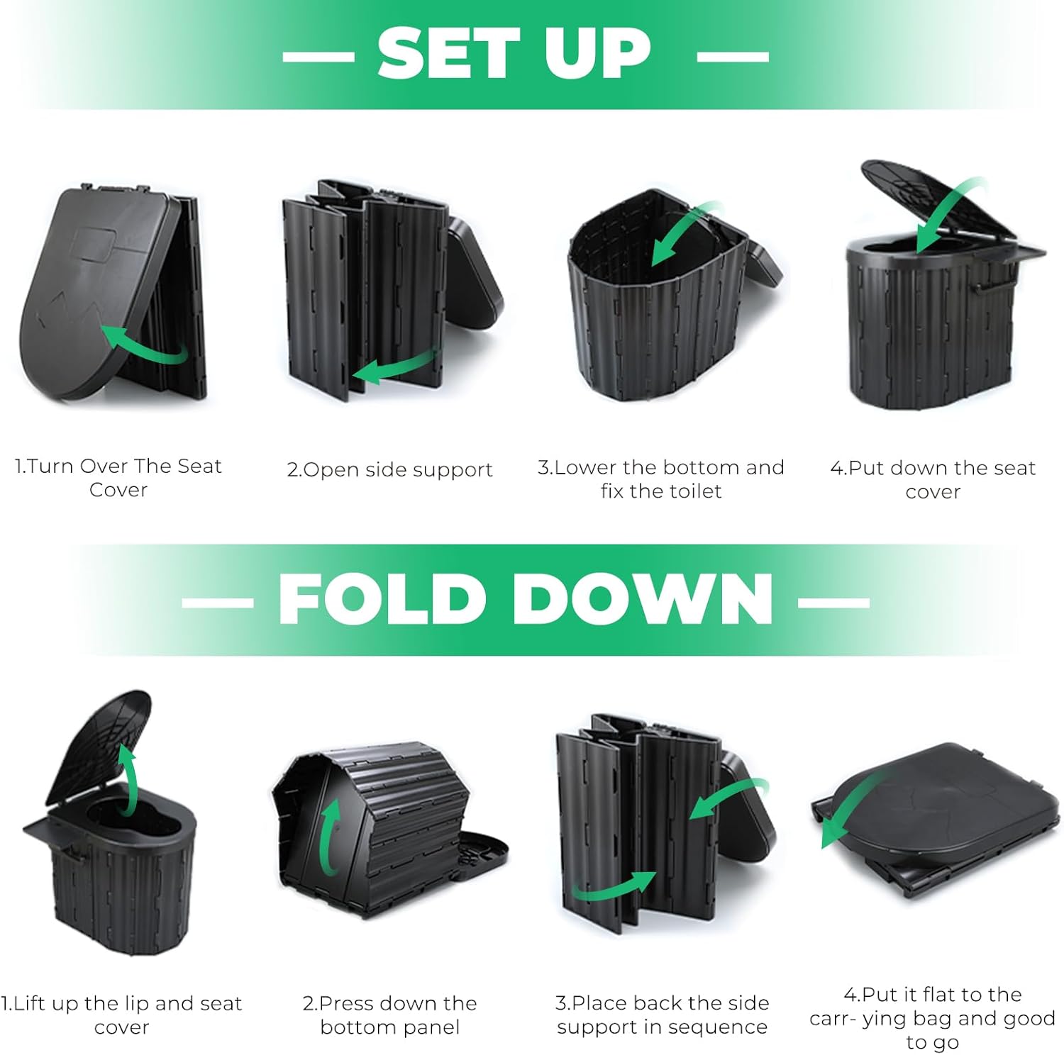 Sckee portable folding toilet compactly folded with storage bag for easy travel