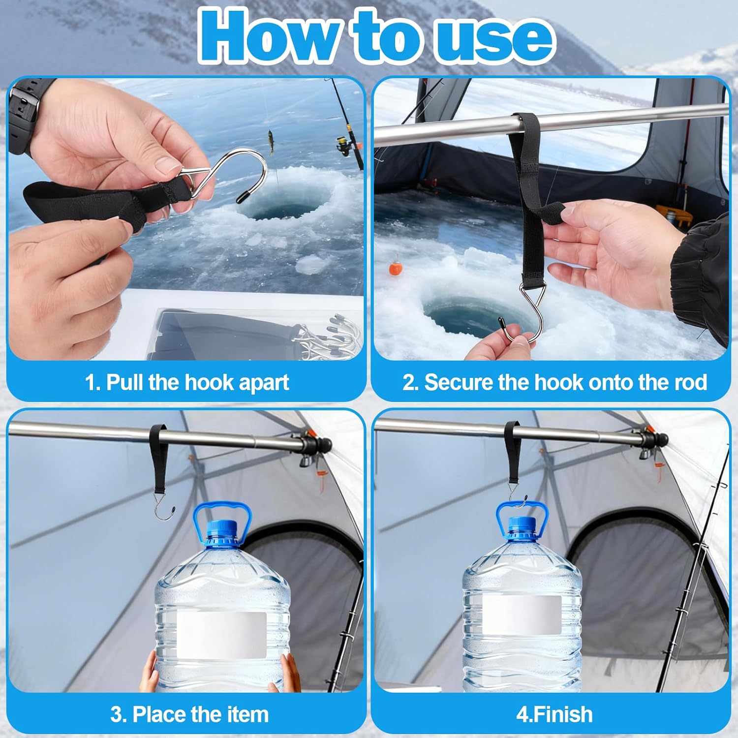 Heavy duty ice fishing tent hook designed for frozen ground and snow