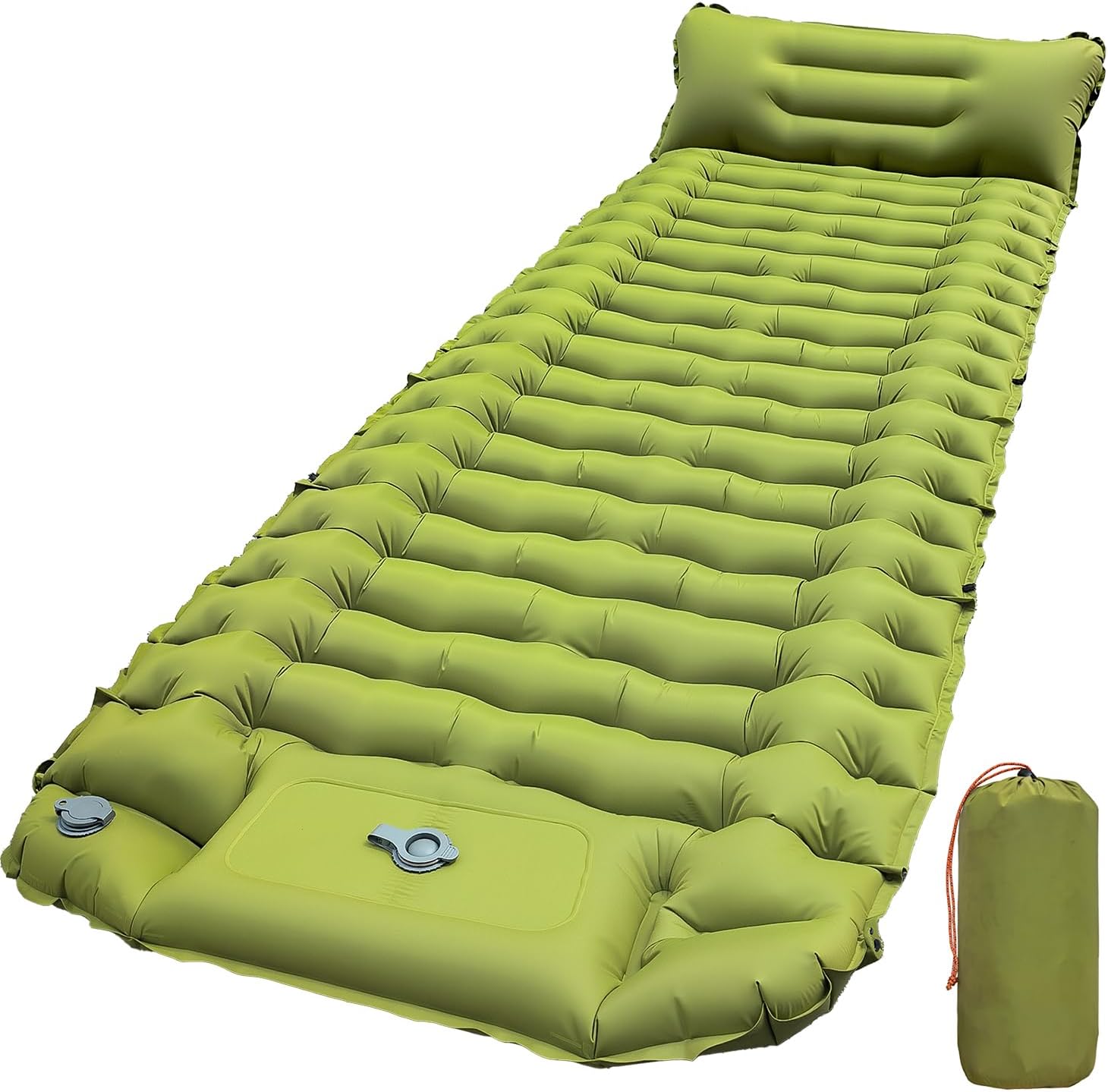 Ultralight inflatable camping sleeping pad with built-in foot pump and pillow